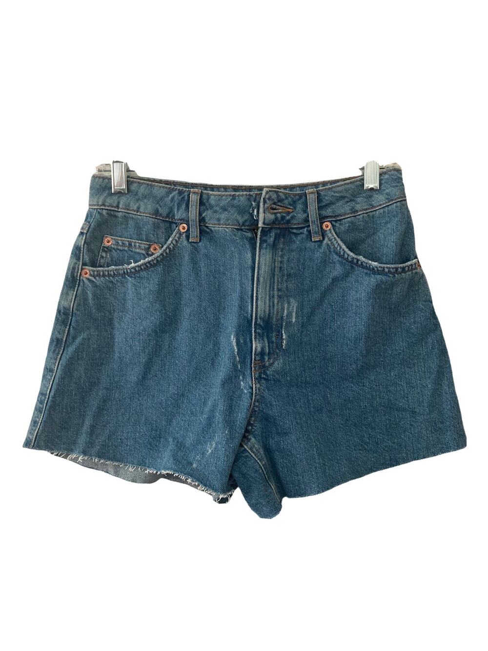 Topshop Shorts Womens Size 4 Denim A-Line Distressed Medium Wash Jean Shorts